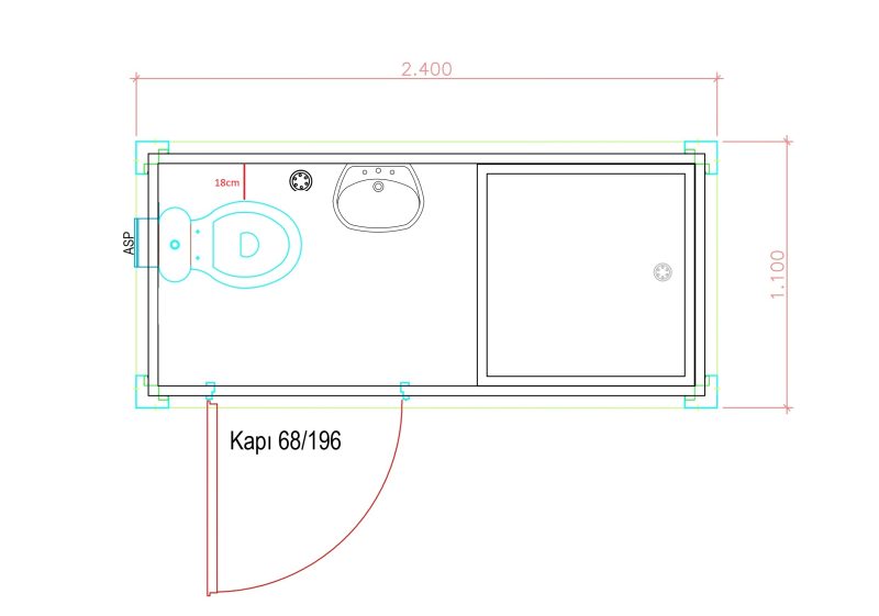110×240 Privé sanitair badkamer unit met meer ruimte en 1 deur (1)