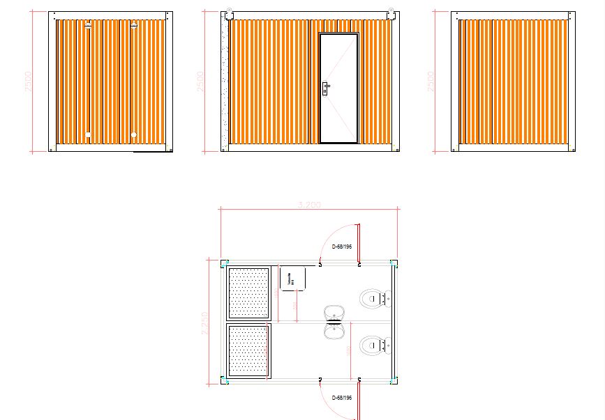 Plattegrond privé sanitair dubbele badkamer unit mobiel sanitair