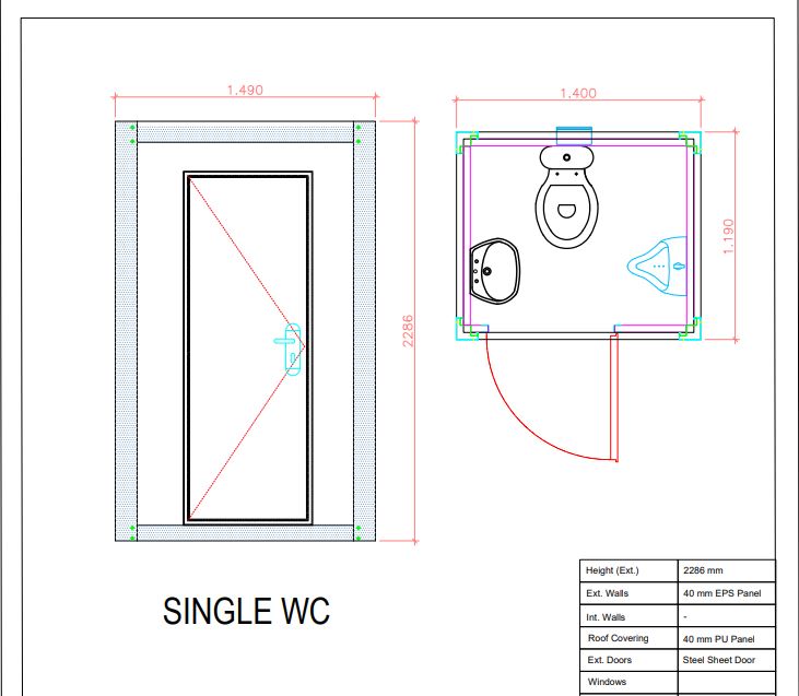 Single toilet unit met urinoir (1 ruimte)