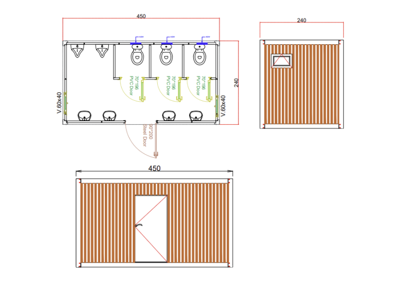 Toiletgebouw plattegrond 3t-2u-4w