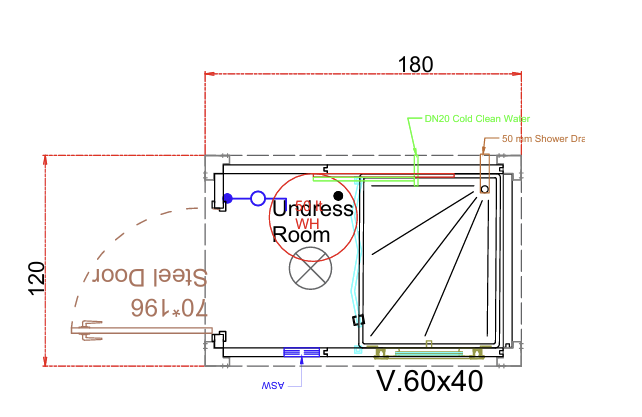 Plattegrond douche unit met voorportaal